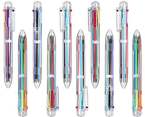 Mehrfarbige Kugelschreiber, 6-in-1, transparenter Tintenroller, mehrfarbig, für Büro/Schulbedarf/Studenten/Kinder (10 Stück)