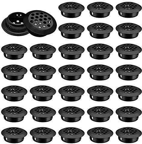 INCREWAY Air Vent Louver, 50pcs 25mm Stainless Steel Round Mesh Hole Circular Soffit Vent for Wardrobe Drawer Bookcase Kitchen (Black)