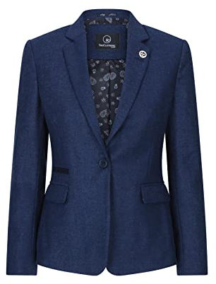 TruClothing Blazer pour Femme en Tweed à Chevrons et Carreaux Laine mélangée Style Chic Tendance Vintage années 20 - Bleu Marine 48
