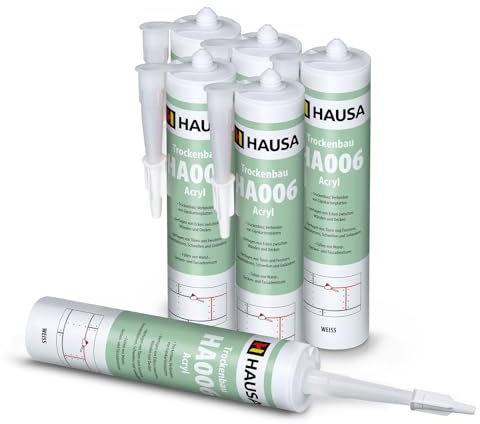 HAUSA Acrylique pour la construction à sec HA006 Acrylique pour la peinture Acrylique pour la construction plasto-élastique Joint d'étanchéité 6x310 ml blanc