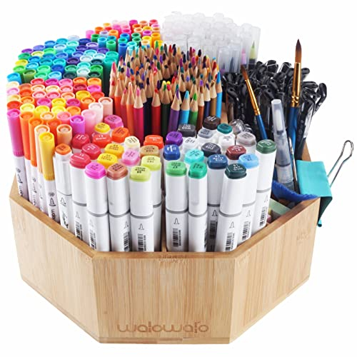 walowalo Halten 800+ Stifte Organizer Schreibtisch aus Bambus drehbar Stifthalter für Aufbewahrung Bleistifte Buntstifte Marker 360 Grad Drehbarbüro Kleine Künstler Schminktisch