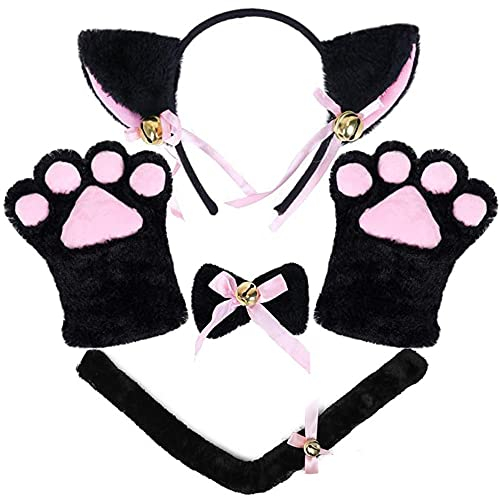 Srcasy 5 Pezzi Accessori per Costume da Gatto, Gatto Cosplay Set, Orecchie di Gatto con Campana Capelli, Costume Gatto Travestimento, Papillon Cosplay Gatti, per Adulti e Bambini