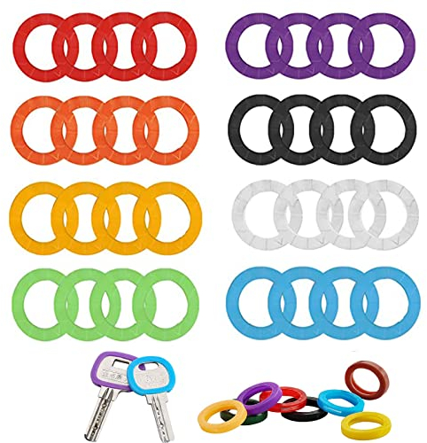 LCE 32 Stück Silikon Schlüsselkappen, 8 Farben Schlüssel markierung Schlüsselringe, Flexibel Einfache Identifizierung Key Caps für Einfache Identifizierung Türschlüssel (A)