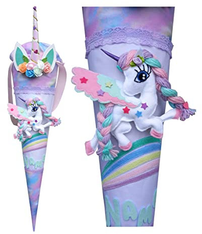 Schultüte passend Beckmann Einhorn Ergobag,für Mädchen, Wunschname, Regenbogen Zuckertüte