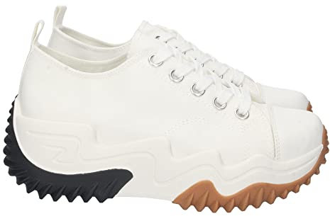 shoes&blues.es 65392-Zapatilla de Plataforma para Mujer, Material de Lona, Comodas, y con Cierre de Cordones, Primavera Verano 2022. Talla 40 Blanco