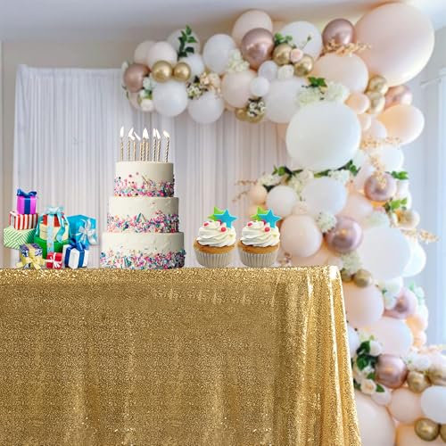 Trimming Shop 1pc Gold Sequin Tablecloth 70 x 144 Rectangle Shiny Sequin Sparkly Tablecover for Parties Wedding Reception Banquets Birthday Baby Shower Festival Ceremony Cake Dessert Tablecloth