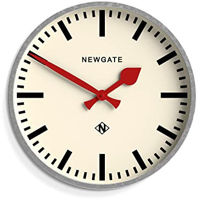 NEWGATE® Universal Wanduhr | Große Moderne Vintage Bahnhofsuhr | 43cm | Tief verzinktes Metallgehäuse mit roten Metallzeigern | Mid-Century-Stil für Küche, Wohnzimmer oder Büro