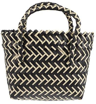 ULTECHNOVO Modehandtaschen Strohsack Gewebte Tragbeutel Messengerbeutel Einkaufskorb Sommer Schulterbeutel für Beach Stadium Schwarz Gewebte Reisetasche Lässige Handtaschen