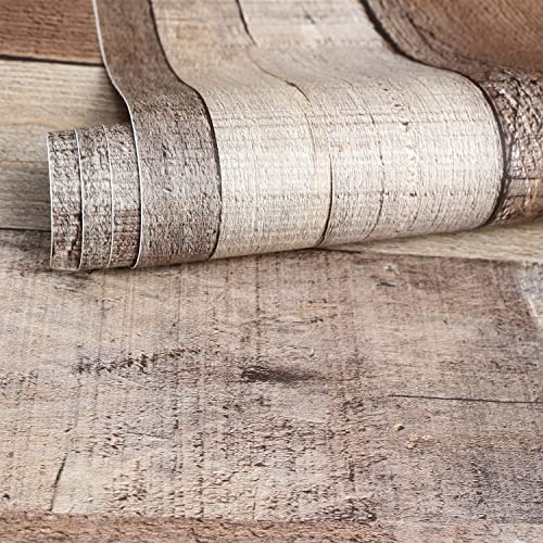 FENTIS Rot-Braun Holz Tapete Rustikal Abziehen und Aufkleben Wandaufkleber Selbstklebendes Panel Kontaktpapier Kleberückseite Plastik Vinyl-Folie Wasserdichte Rolle für Badezimmer 44.5x500cm