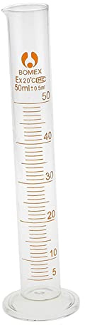 Folpus 5 Ml Messzylinder Aus Glas, Messzylinder für Chemiemessungen, Mehrfarbig, 50 Ml, Klar, 50ml
