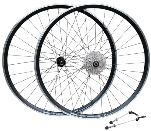 Madspeed7 QR 700c (ETRTO 622x15) Road Racing Bike Wheel Set + 7 Speed Cassette (12-28t) - Sealed Bearing Hubs (Very Smooth hubs) - Lightweight - 32x Spokes – Suitable for rim brakes only