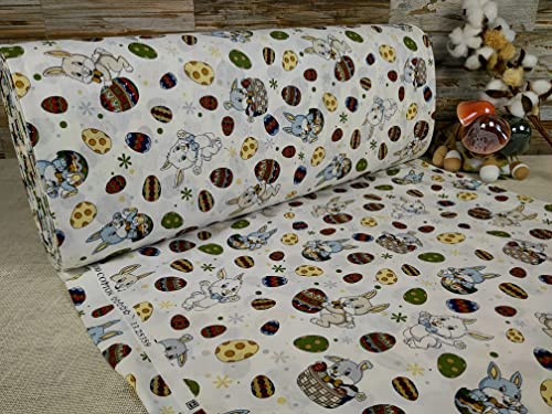 240cm Breit Meterware ab 50cm Popeline Baumwolle Stoff Baumwollstoff Osterhase Osternstoffe Stoffe Ostern Eier Kuchen Bastelstoff ÖKO-TEX VP0O005 (Muster 2)