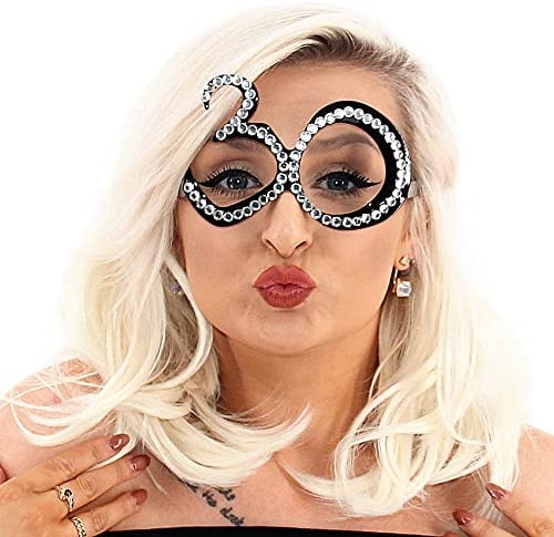 Pohotobooth Props Ltd Number-shaped Milestone Birthday Diamante Glasses (Black 30th Birthday)