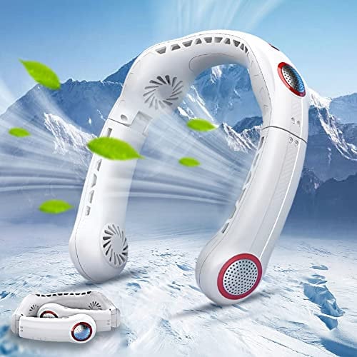 Portable Neck Fan 5000 mAh Foldable Neck Fan, Rechargeable Battery Bladeless Neck Fan 3 Speeds Personal Fan 360° Cooling Hands-free Fan, 4 Motor Wearable Neck Fan for Outdoor Travel Office