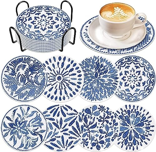 Diamond Painting Untersetzer DIY 8er Set Erwachsene Diamant-Malsets mit Halter 5D Diamond Painting Kinder Art,Basteln Erwachsene Kreativ Set fur Tassen,Vasen,Kerzen