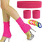 KEPKKU Damen 80er Jahre Outfit, 80er Jahre Accessoires Set (Stirnband Armband Beinwärmer & Haargummis), Schweißband Set Rosa für Karneval und Mottoparty