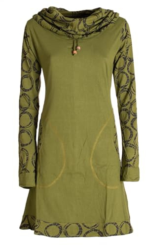 Vishes - Alternative Bekleidung - Damen Lang-arm Kleid Schal-Kleid Winterkleider Baumwollkleid Olive 34