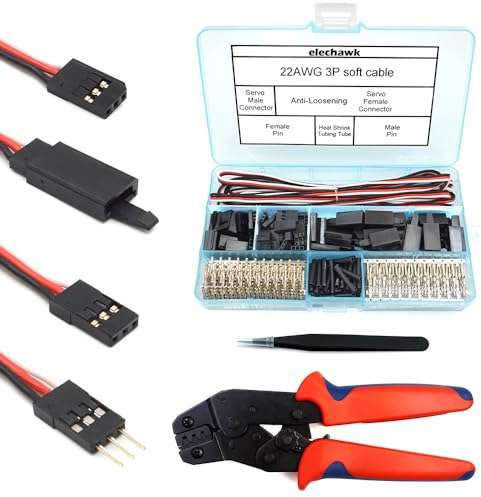 30 Sets Servostecker männlich weiblich Stecker Crimp Pin Kabel Kit Kompatibel mit Futaba JR Hitec Spektrum RC Steckern (mit Crimpwerkzeug)
