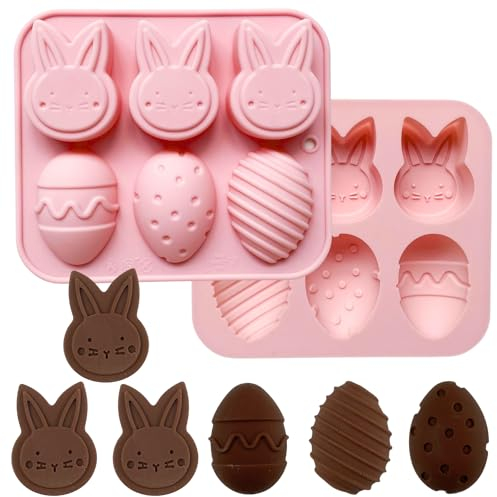 Orapink Molde de chocolate de Pascua, 1 pieza de 6 cavidades, conejo de Pascua, huevos de Pascua, molde de silicona de Pascua para hacer chocolate, dulces, jabón, pudín y gelatina.
