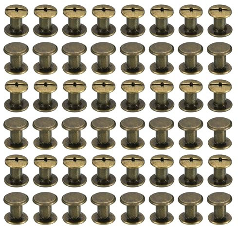 PATIKIL 50 Ensembles de Vis Chicago, Vis de Fixation à Tête Phillips M5x8mm en Acier Au Carbone Plaqué Cuivre antiques pour Rivets en Cuir, Attaches pour Ceinture, Albums Photo, Marron