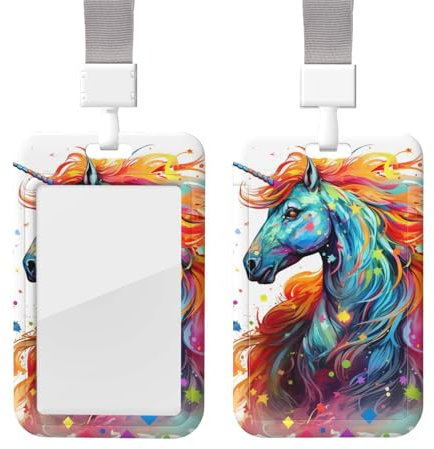 Ausweishalter mit buntem Regenbogen-Einhorn-Druck, mit abnehmbarem Umhängeband, Namensschild, wasserdicht, Schutzhülle für Krankenschwestern, Ärzte, Lehrer, Büro