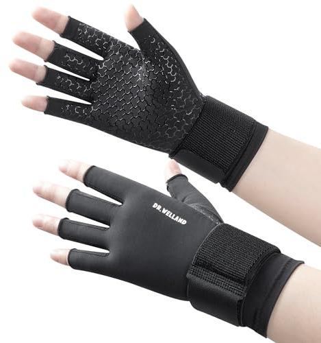 DRwelland Dr.Welland Arthritis-Handschuhe aus Kupfer mit Riemen für Hand- und Fingerlinderung bei Schmerzen, Karpaltunnelsyndrom, Sehnenentzündung, für Männer und Frauen, Schwarz, Large /X-Large