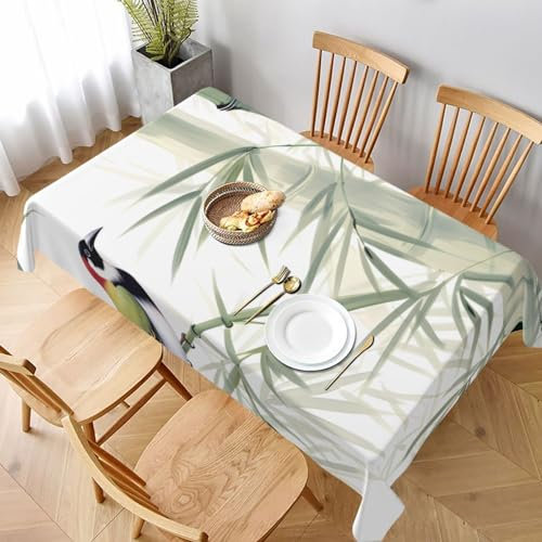 KCGSDEGV Rechteckige Tischdecke mit Bambus-Vogelmuster, 228 x 152 cm, wasserabweisend, waschbar, Tischdecken für Küche und Esszimmer