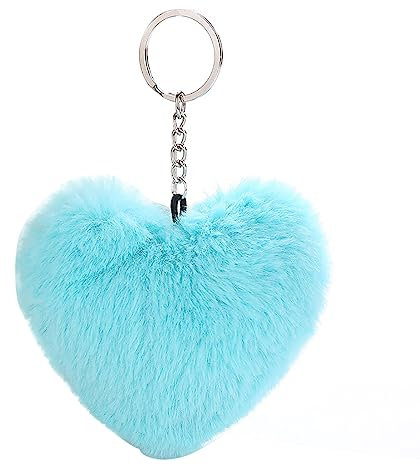 BABYVIVA Porte-clés en forme de cœur en fausse fourrure souple pour femme et fille, Mq195 Lake Blue, Dimensions as shown in the picture