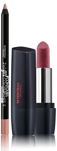 Deborah Milano -Set Makeup Rossetto Red Mat con Collagene e Acido Ialuronico, 17 First Kiss, 4.5gr e Matita Labbra 2 in 1 Gel Contour&Color, 01 Nude Rose, ad Alta Pigmentazione e Waterproof, 1.3gr