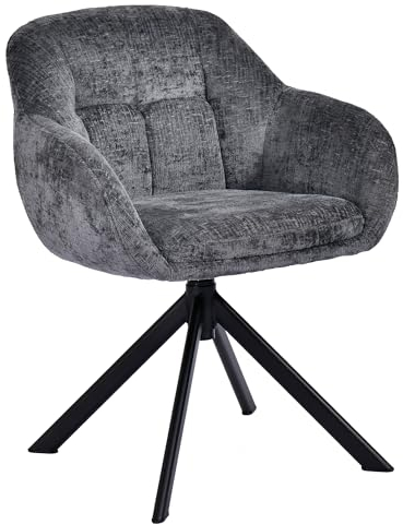 Duhome Loungesessel Armlehnstuhl aus Chenille-Stoff, Schminktisch Stuhl Esszimmerstuhl Sitzschale 360° drehbar, Grau