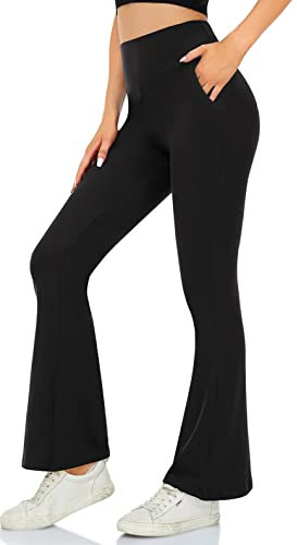 ACTINPUT Yogahose Damen Schlaghose Blickdicht Flared Leggings mit Taschen Bootleg Sporthose Bootcut Jogginghose Fitnesshose Jazzpants(Schwarz,S)