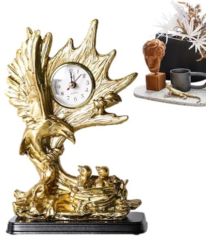 Teksome Dekorative Tischuhr, Vintage Desk Uhr - Harztischplatte mit Metallzeiger,Neuheit Home Decoration Statue, Retro Animal Skulptur für Sammlung, Souvenir