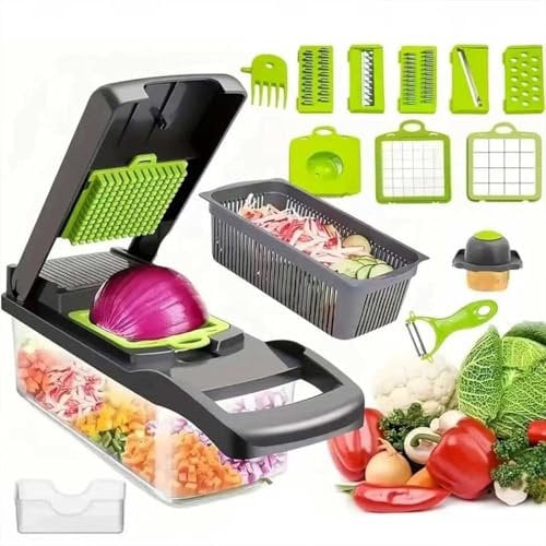 16 in 1 Vegetable Chopper Mandoline Vegetable Slicer Multifunctional with Adjustable Cutter Interchangeable Blades Grater Potato Veg Slicer Kitchen Tools & Gadgets