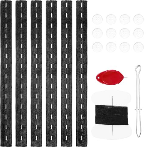 Wanmu Lot de 6 tendeurs de taille élastiques réglables avec 12 boutons, 1 kit de couture et 1 crochet de fil pour femmes enceintes, hommes, enfants (noir)