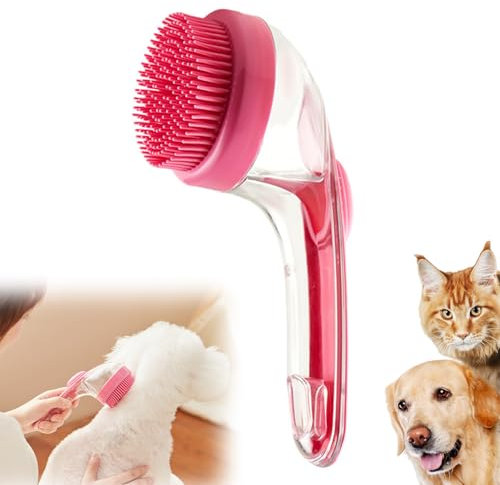 Dog Bath Brush, Soft Silicone Dog Shampoo Brush, Pet Massage Dispenser Bubble Brush, Pet Shower Cleaning Brushs, for Short Long-Haired Dogs Cats (Red)