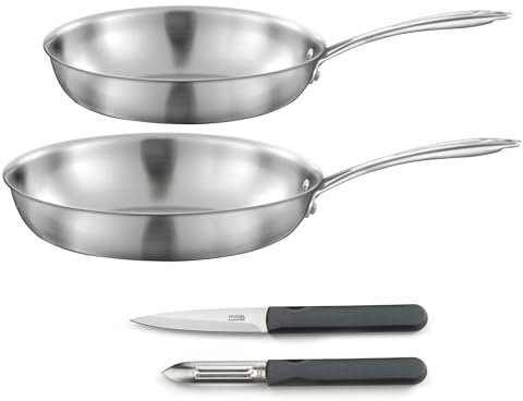 CUISINOX - Set cuisson et coutellerie - Gourmet - Compatible tous feux dont induction - Acier Inoxydable - Poignée fixe - Sans PFAS, PTFE, PFOA - Made in France, Gris