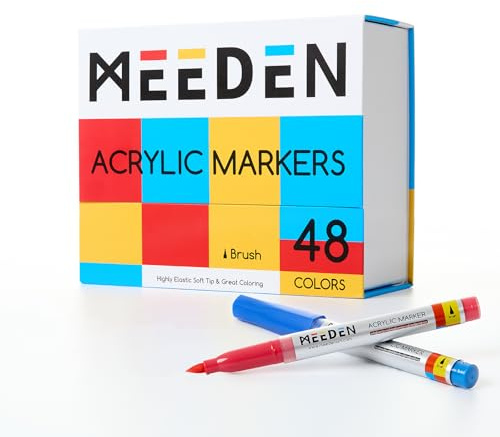 MEEDEN Acrylic Paint Markers Brush Tip: 48 Colors, Automatic Ink Control | Acrylic Markers with 7.5ml Large Capacity No Bleeding, Water-Based Paint Markers for Artists Adults Coloring Art Crafts Gifts