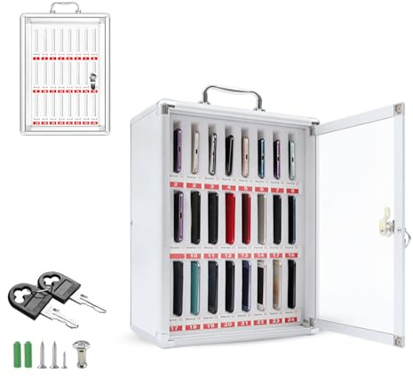 Handy Aufbewahrungsschrank, 24 Slots Handy Safe Aufbewahrungsbox Tragbare Handytresor Schule Handybox mit Schloss, Aluminium Wandmontage oder Desktop Handyschließfach für Klassenzimmer Büro Prüfung