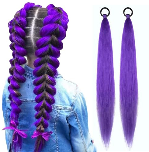 2 pezzi di capelli sintetici Pre Stretched Braiding, 70 cm, per intrecciare i capelli, ciocche di capelli viola per extension, treccia intrecciata, per Halloween e cosplay