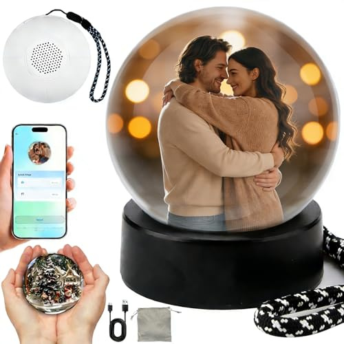 Pipihome Erinnerungskugel, Personalisiert Glaskugel Videokugel, 3D Memory Orb Foto Video Kugel, Memory Sphere Kristallkugel, Geschenk für Partner Valentinstag, Jahrestag Geschenk für Sie