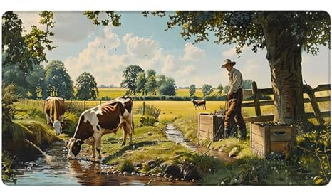 Gaming Mouse Pad XXL 100 x 50cm Large Mouse Mat for Desk Pad Big Mousepad with Stitched Edges & Anti-Slip Base Keyboard Mousemat Improved Precision and Speed Gaming Office Home Farm Cattle B-629