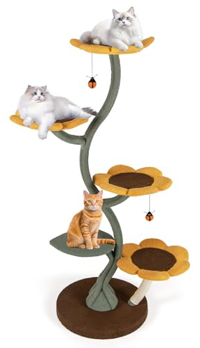 COSTWAY Kratzbaum groß, 175 cm, Katzenbaum mit 5 blumenförmigen und blattförmigen Plattformen, Kratzpfosten, Spielzeugen, Kletterbaum Metallgestell, Katzenmöbel Katzenkratzbaum Katzen, Grün