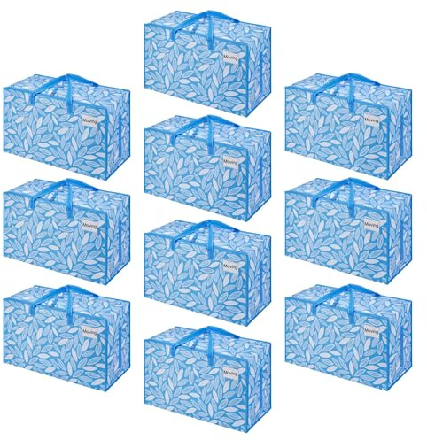 VENO 10 Pack Heavy-Duty Oversize Large Storage Bag with Zips for Moving, Clothes Storage, Laundry Bag, Packing, House Solutions, Water-Resistant (Spring Breeze, 10 Pack)