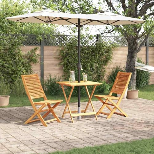 Holamys Klapp Bistro Set 3-TLG. Braun Akazie Massivholz, geölt, Klapptisch & 2 Stühle, Schirmloch, wetterfest für Garten, Balkon, Terrasse