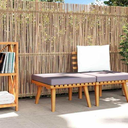 Holamys Garten-Fußhocker mit Auflage 60x60x29 cm, Akazie Massivholz, Dunkelgrau Kissen, robuster Outdoor-Hocker für Terrasse, Balkon, Gartenmöbel-Ergänzung