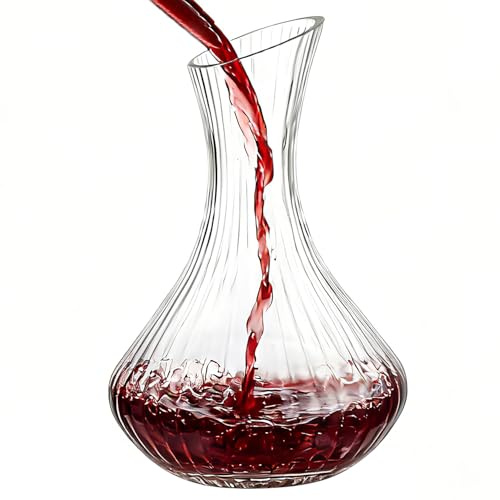 Hestremo Wine Decanter with Aerator, Ribbed Crystal Glass Red Wine Carafe Decanter, Wine Accessories, Hand-Blown Lead-Free, Wines Lovers Gifts for Women, Men
