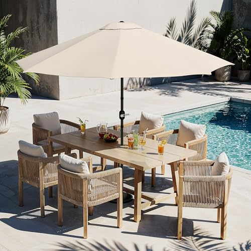LUE BONA Sonnenschirm Ø300 cm Garten,Gartenschirm mit Doppel-Belüftung,Knickbar Marktschirm Windfest mit 8 Verstärkten Rippen & Kurbel,UPF 50+ Terrassenschirm für 8 Personen,Beige(Ohne Sockel)