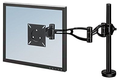 Fellowes Single Monitor Arm - Vista Monitor Mount for 10KG 32 inch Screens - Ergonomic Monitor Arm Desk Mount - Tilt 37° Pan 180° Rotation 360°, VESA 75 x 75/100 x 100 - Black