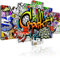 B&D XXL - Wandbilder XXL 200x100cm 5 tlg - Wand Deko Leinwand Bilder Groß Wanddeko Wohnzimmer Schlafzimmer Kunstdrucke - Graffiti i-A-0103-b-p