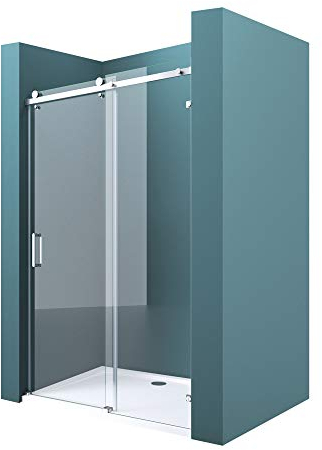 Mai & Mai Duschtür Nischentür dusche Duschabtrennung Duschkabine Schiebetür 8mm ESG in Klarglas mit NANO 4-Punktbefestigung BxH: 145x195cm Teramo04-2